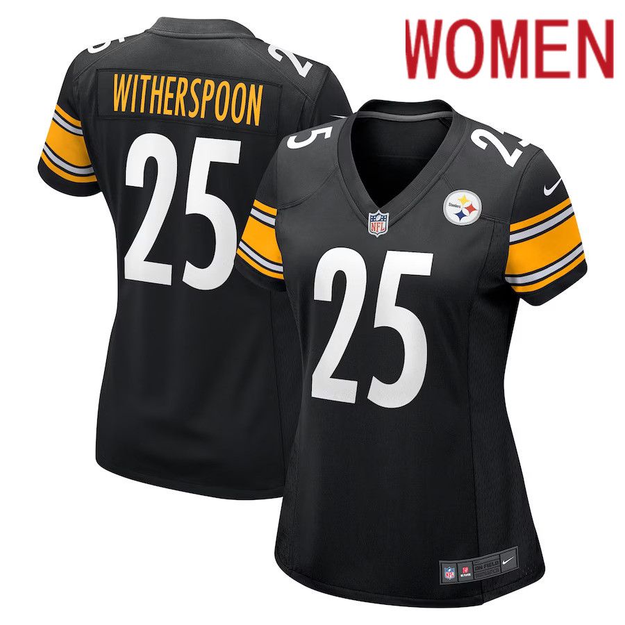 Women Pittsburgh Steelers 25 Ahkello Witherspoon Nike Black Game NFL Jersey